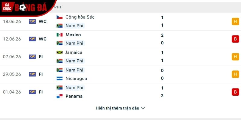 Phong độ của đội tuyển Nam Phi