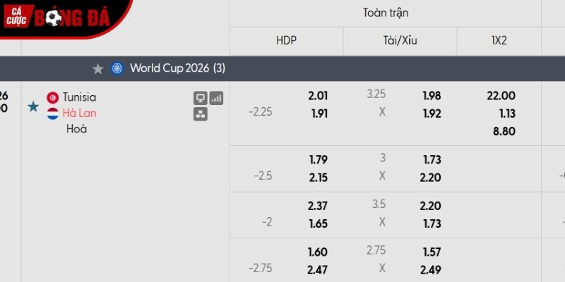Soi kèo Tunisia vs Hà Lan qua tỷ lệ